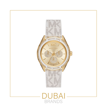 Michael Kors – Gold Dial with Crystal Subdials – White MK Logo Strap – Original