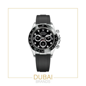 Rolex Daytona 40 mm Black Dial Diamond Markers Silver Oysterflex