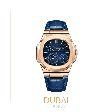Patek Philippe Nautilus Moonphase Manual Wind Rose Gold – Blue Dial – Leather Strap