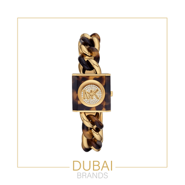 Michael Kors – Tortoise Shell & Gold Bracelet – MK Logo Dial with Crystals – Original