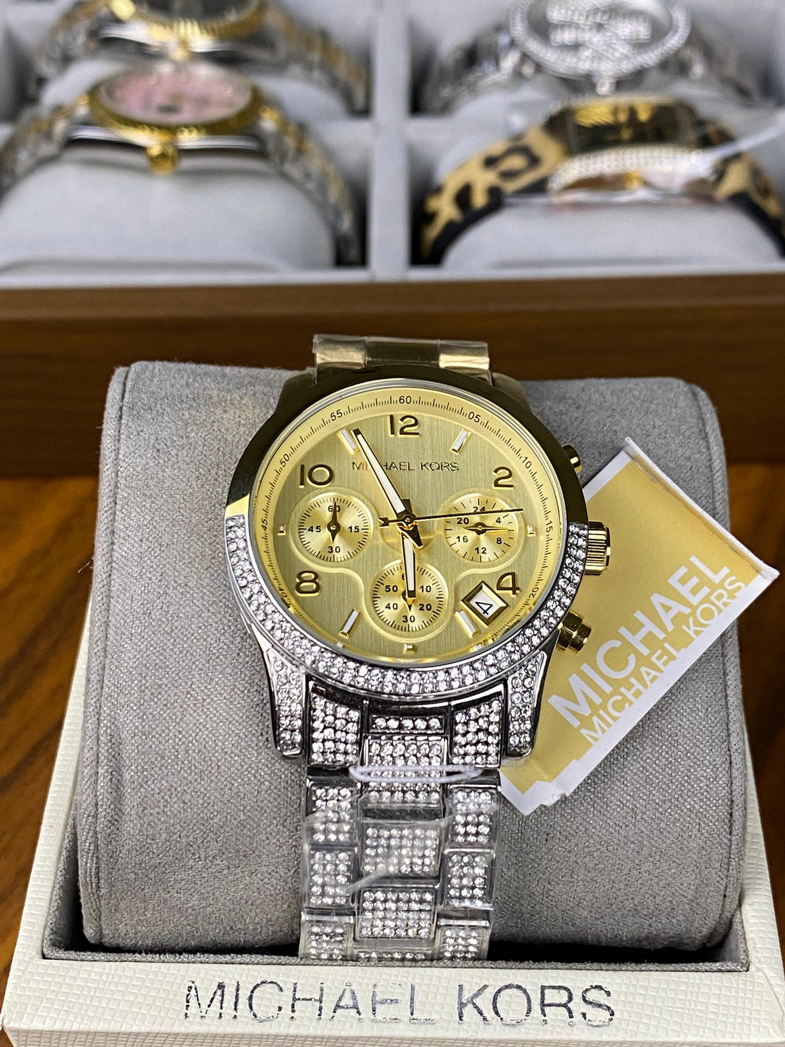 Michael Kors – Gold Chronograph Dial – Two Tone Bracelet with Crystals – Original