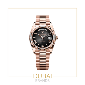Rolex Day-Date – Dark Grey Sunburst Dial – President Bracelet – Rose Gold Tone