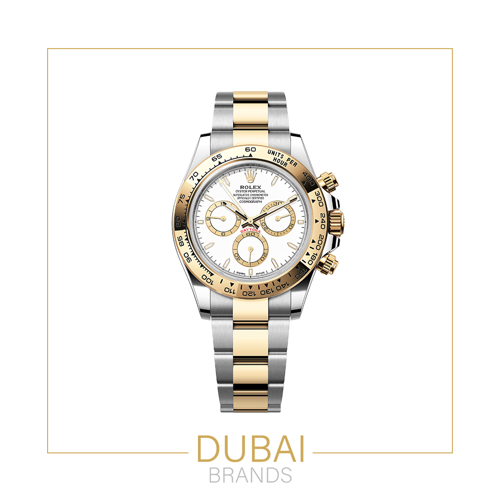 Rolex Daytona 40 Two Tone White Dial Gold Subdials Tachymeter Oyster