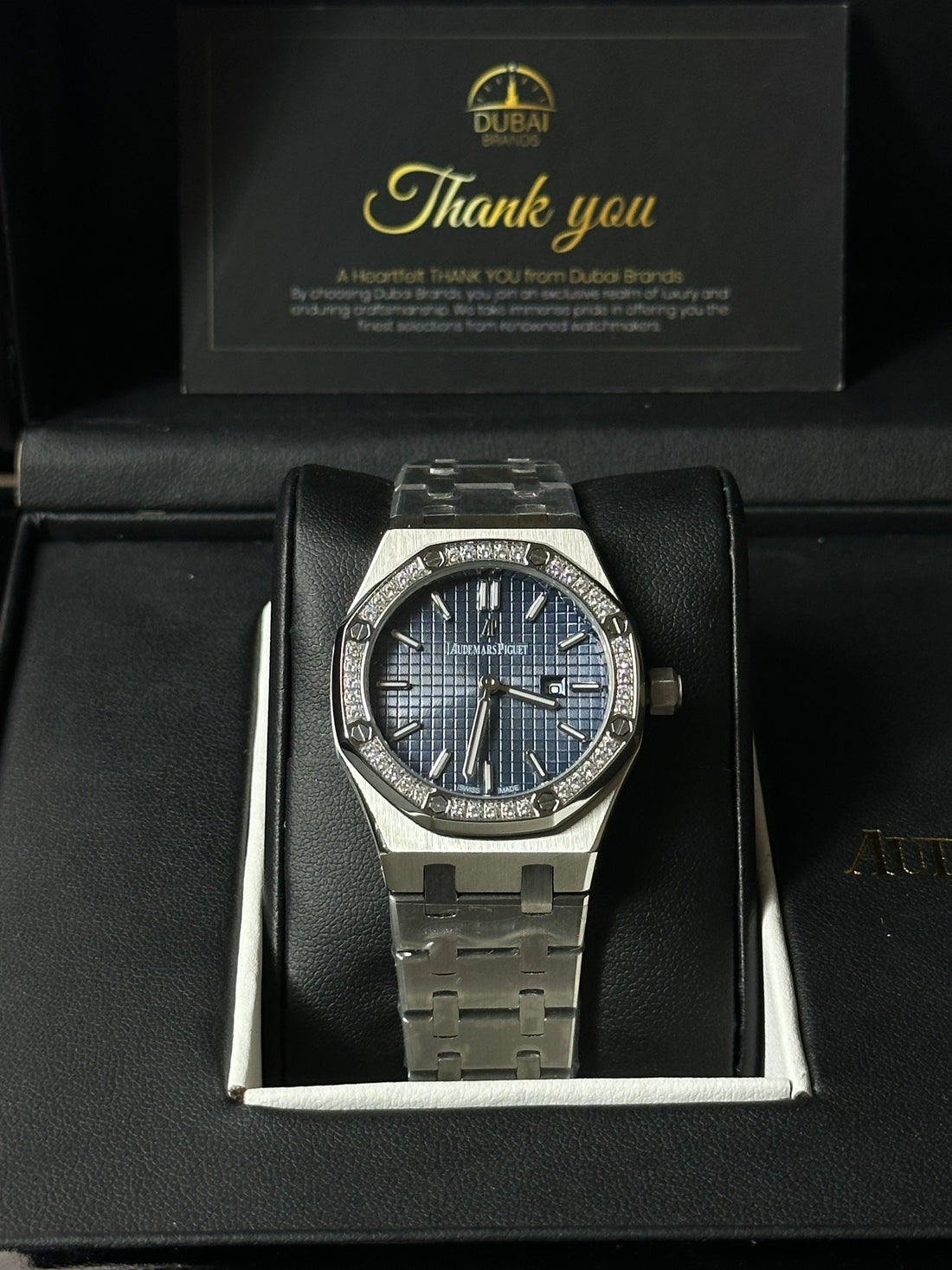 Audemars Piguet Royal Oak – Stainless Steel with Diamond Bezel & Blue Dial