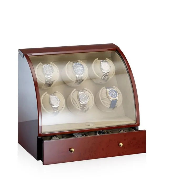 Luxury 6-Slot Watch Winder with Storage Drawer
