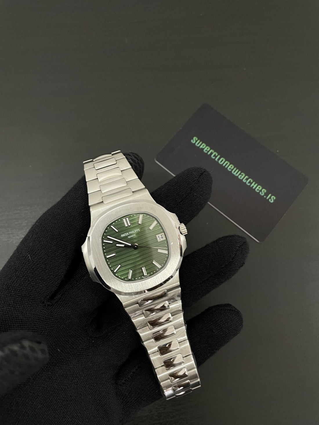 Patek Philippe Nautilus Self-Winding Sunburst Olive-Green Dial 
