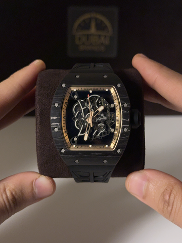SC Richard Mille RM 055 Black Forged Carbon Skeleton Dial Black Rubber Strap