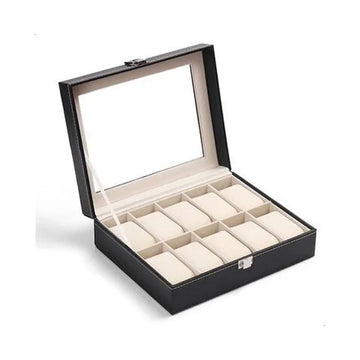 10 SLOT LEATHER WATCH ORGANIZER NEW BLACK