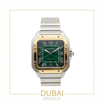 Cartier Santos Large Two-Tone Steel & Yellow Gold Green Dial Automatic Screw Bezel Steel Bracelet