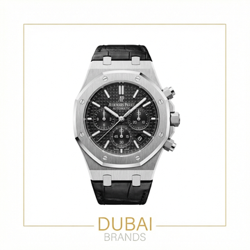 Audemars Piguet Royal Oak Chronograph 41 Stainless Steel Black Dial Black Subdials Smooth Bezel Leather Strap