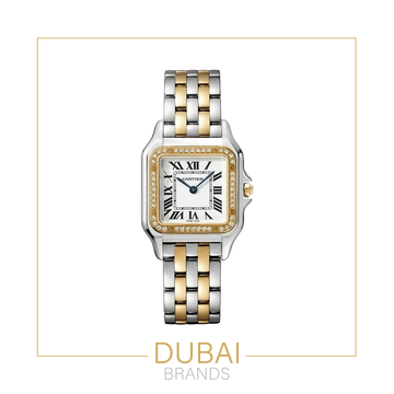 Cartier Panthère Medium Two Tone Yellow Gold Stainless Steel White Dial Roman Numerals Bracelet