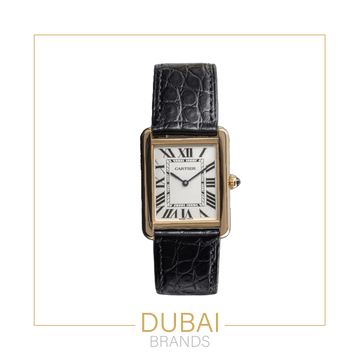 Cartier Tank Solo Medium Yellow Gold White Dial Roman Numerals Black Leather Strap