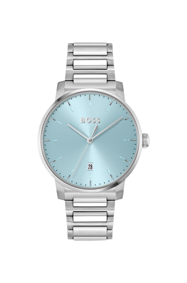 H-link-bracelet watch with light-blue dial