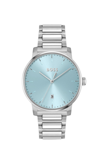 H-link-bracelet watch with light-blue dial