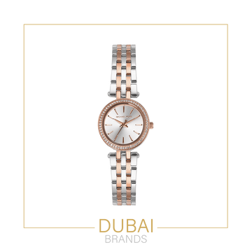 Michael Kors Style Petite Rose Gold Sunburst Dial Diamond Bezel Stainless Steel Bracelet Quartz