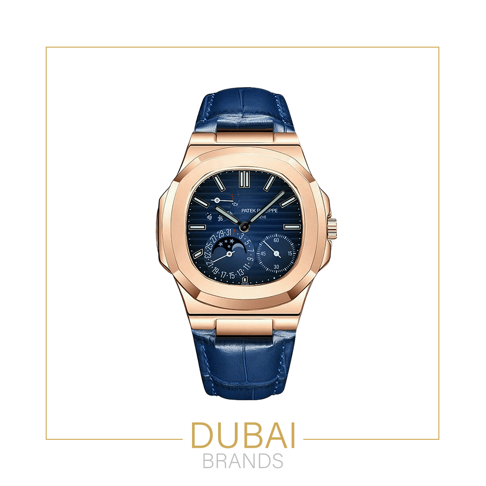 Patek Philippe Nautilus Moonphase Manual Wind Rose Gold – Blue Dial – Leather Strap