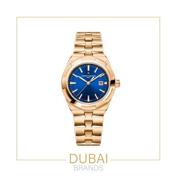 Vacheron Constantin Overseas Blue Sunburst Dial Gold Tone Stainless Steel Integrated Bracelet