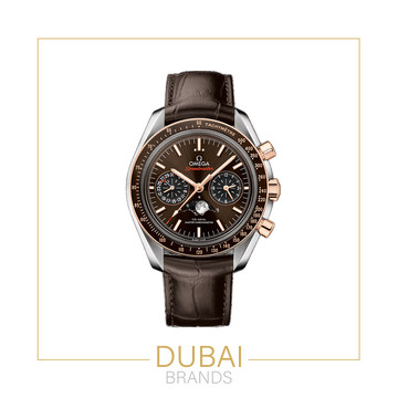 Omega Speedmaster Chronograph Large Blue Dial Tachymeter Two Tone Brown Leather Strap