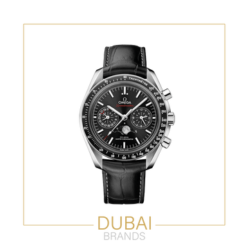 Omega Speedmaster Chronograph Large Blue Dial Tachymeter Stainless Steel Black Leather Strap