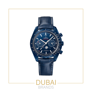Omega Speedmaster Chronograph Large Blue Dial Tachymeter Blue Leather Strap