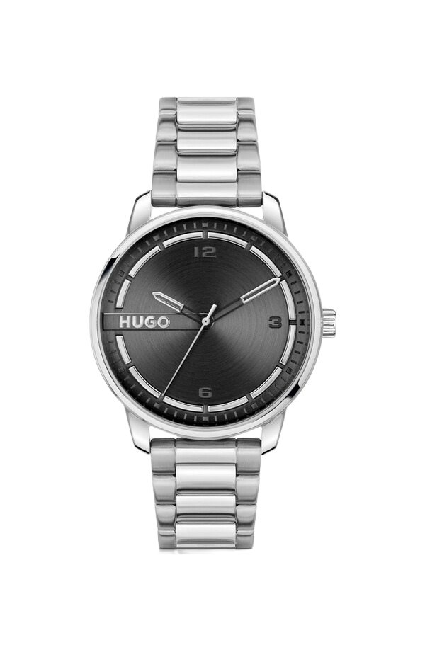 Silver-tone watch with black dial