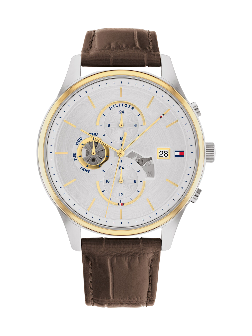 Multifunction Dial Leather Strap Watch