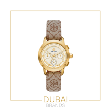 Tory Burch Monogram Original Watch For Women TBW1035 Green Dial Gold Stainless Steel Bracelet