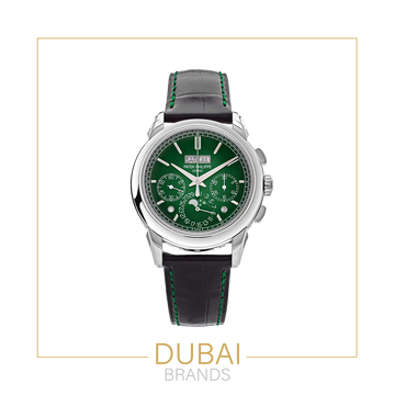 Patek Philippe Perpetual Calendar Chronograph 40mm Green Dial Stainless Steel Black Leather Strap