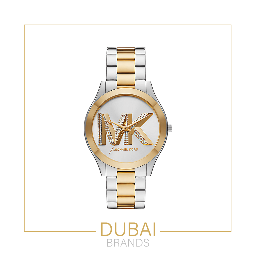 Michael Kors – White Dial with Crystal MK Logo – Two Tone Bracelet – Original