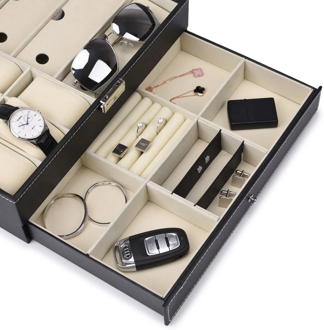 Luxury Jewelry & Watch Organizer Box – Multi-Compartment Design