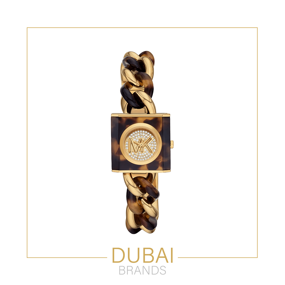Michael Kors – Tortoise Shell & Gold Bracelet – MK Logo Dial with Crystals – Original
