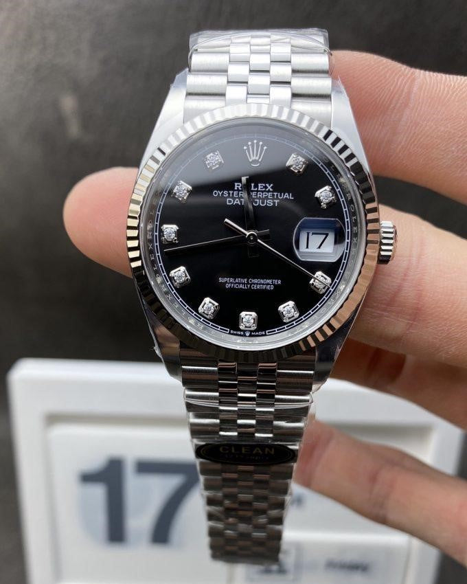 Super Clone DateJust 36 Black Dial with Diamonds Markers