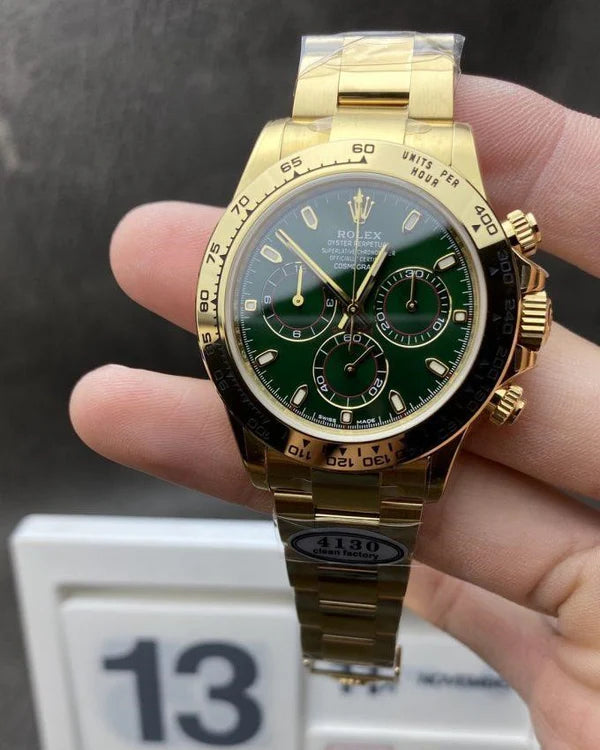 SC Rolex Daytona 40 Yellow Gold Green Dial Oyster