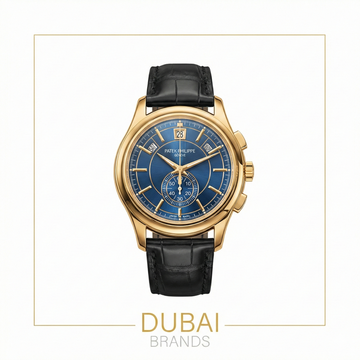 Patek Philippe Chronograph 40 Yellow Gold Blue Dial Blue Subdials Smooth Bezel Leather Strap