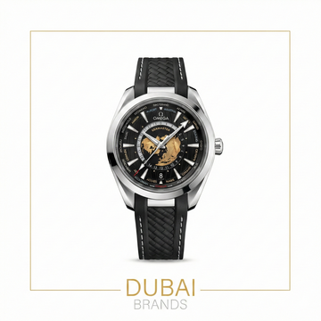 Omega Seamaster Aqua Terra Worldtimer 43mm Black Dial Gold Map Black Rubber Strap