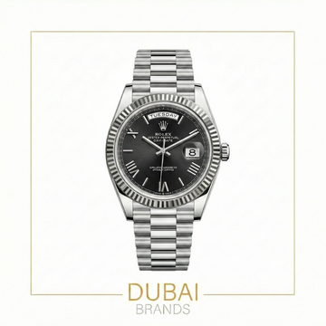 Rolex Day Date 40 Stainless Steel Black Dial Roman Fluted President