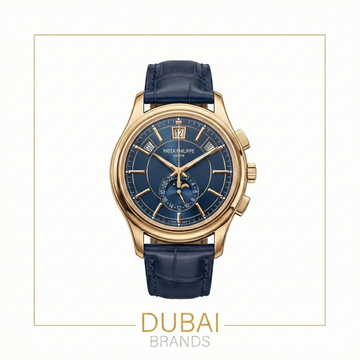 Patek Philippe Chronograph 40 Yellow Gold Blue Dial Smooth Bezel Leather Strap