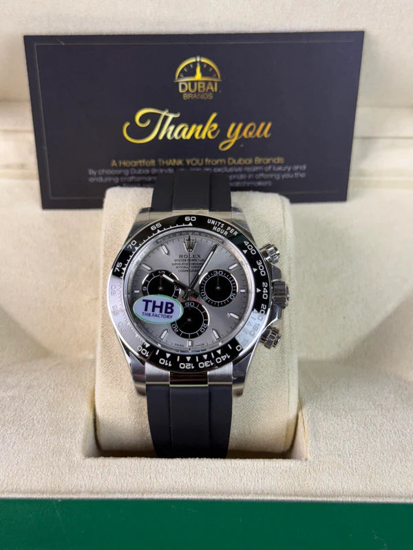 SC Rolex Daytona 40 Stainless Steel Silver Dial Black Subdials Oysterflex