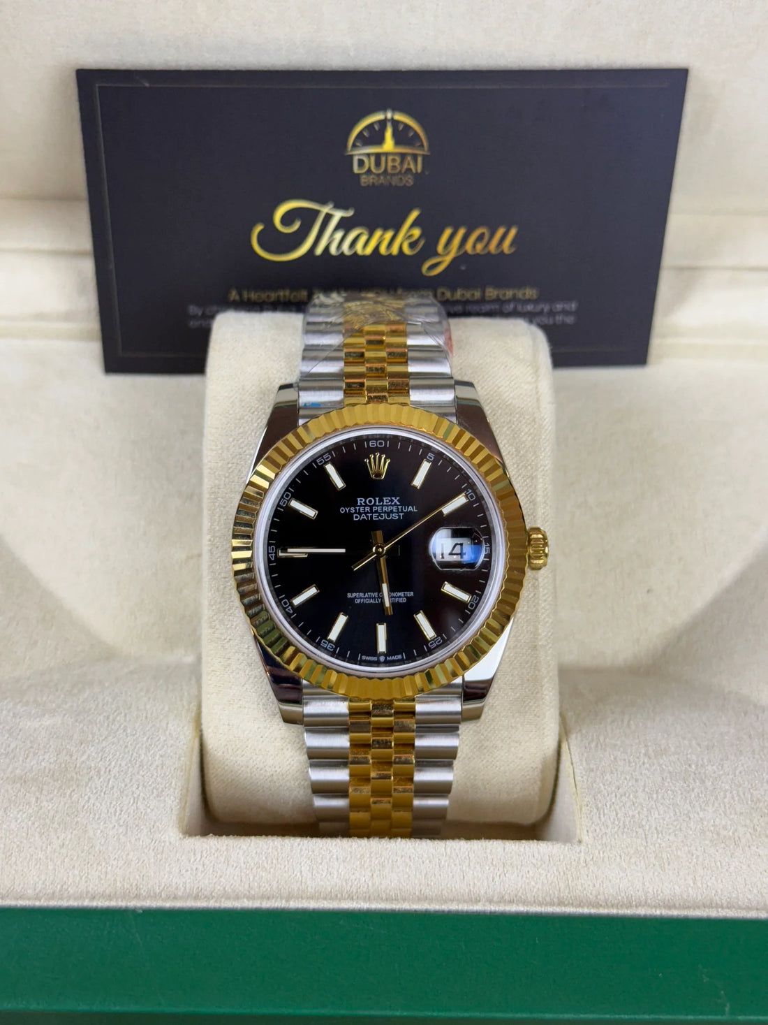 SC Rolex Datejust 41 Two Tone Yellow Gold Black Dial Jubilee Fluted