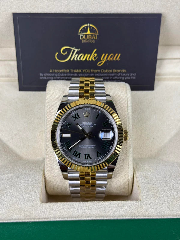 SC Rolex Datejust 41 Two Tone Yellow Gold Wimbledon Dial Jubilee Fluted