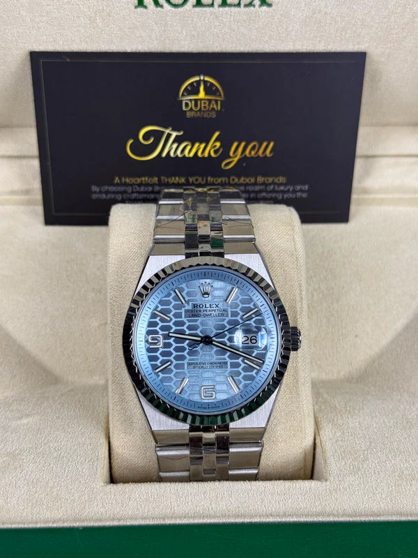 SC Rolex Land Dweller 40 Stainless Steel Ice Blue Dial Jubilee Fluted