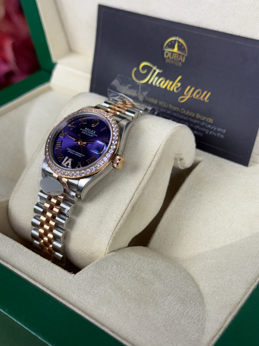 SC Rolex Datejust 31 Purple Dial Diamond Bezel Jubilee Two Tone