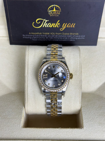 SC Rolex Datejust 31 Grey Dial Diamond Bezel Jubilee Two Tone Diamond Markers