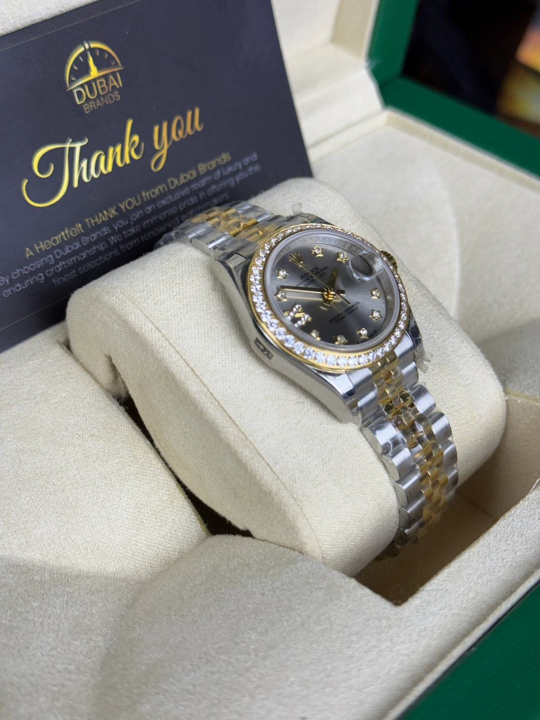 SC Rolex Datejust 31 Grey Dial Diamond Bezel Jubilee Two Tone Diamond Markers