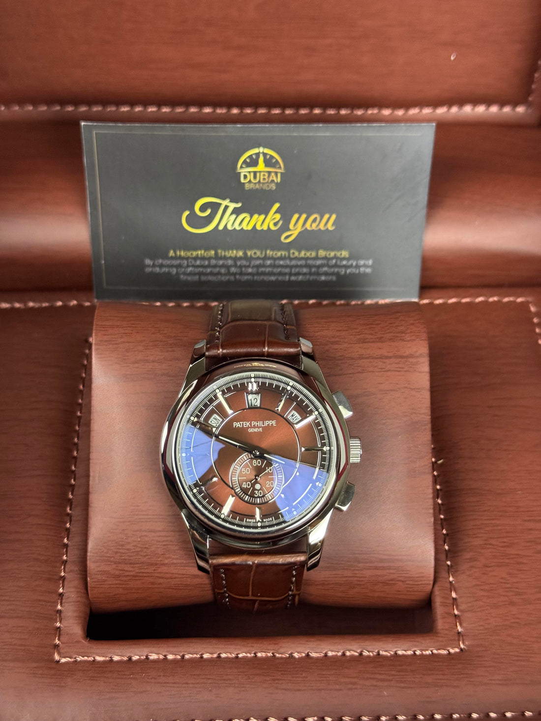 Patek Philippe Chronograph 40 Stainless Steel Brown Dial Smooth Bezel Leather Strap