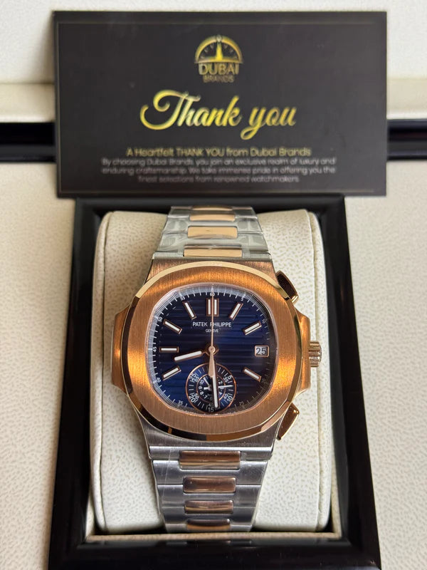 SC Patek Philippe Nautilus Chronograph 40 Two Tone Rose Gold Blue Dial Integrated Bracelet