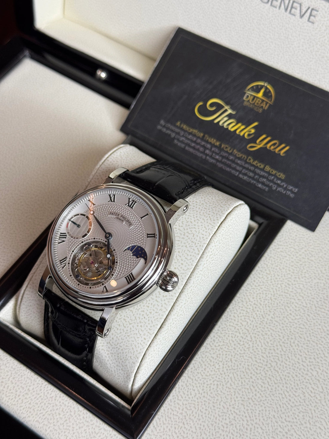 Patek Philippe Tourbillon – Silver Guilloché Dial – Moonphase – Leather Strap – Super Clone – 42mm