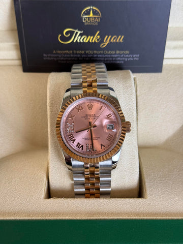 Rolex Datejust 31 Two Tone Pink Dial Fluted Bezel Jubilee Bracelet