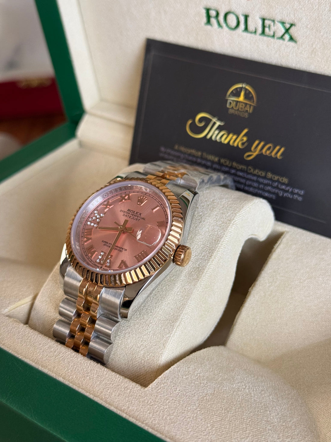 Rolex Datejust 31 Two Tone Pink Dial Fluted Bezel Jubilee Bracelet