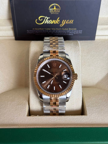 Rolex Datejust 31 Two Tone Chocolate Dial Fluted Bezel Jubilee Bracelet